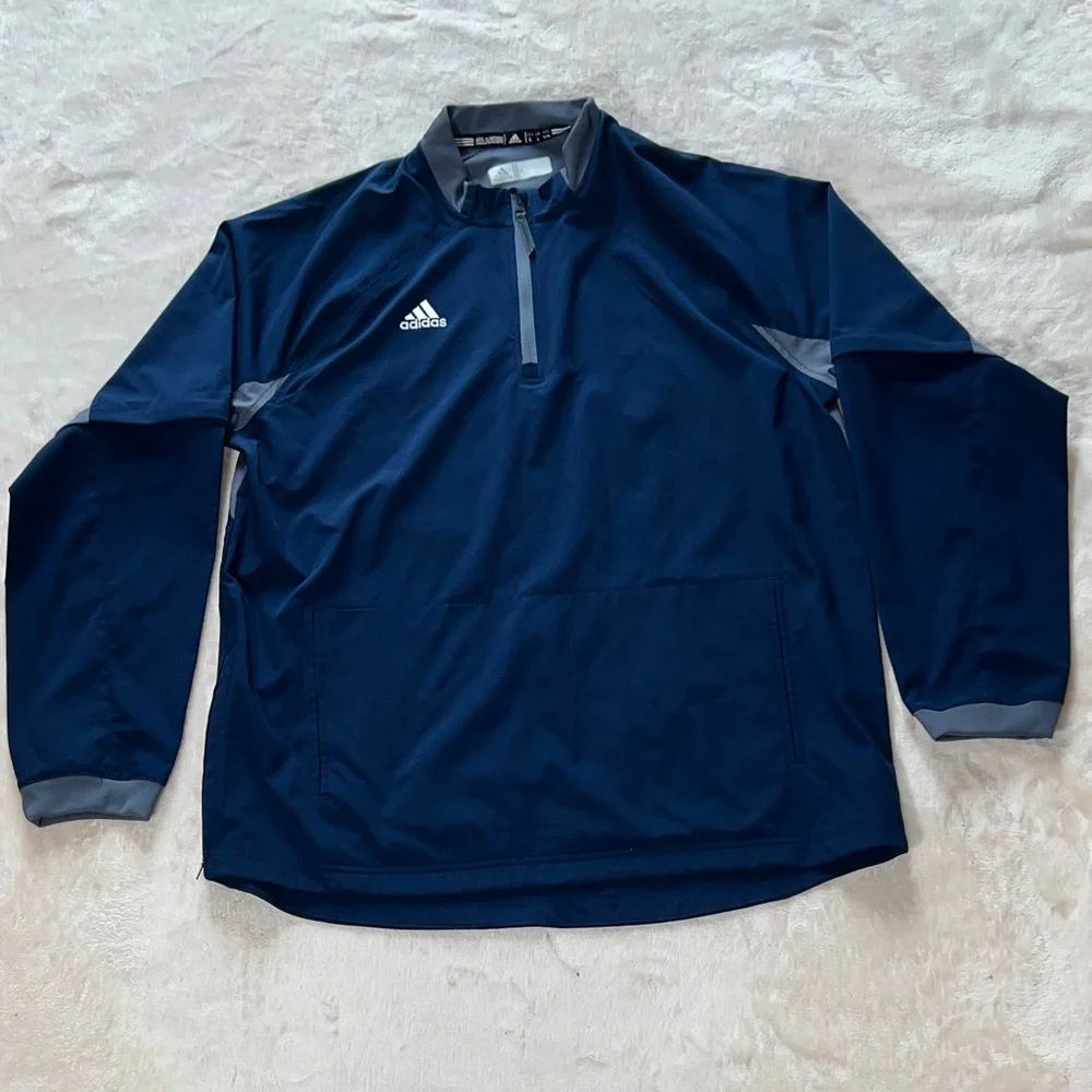 Adidas Men's Windbreaker Jacket Blue and Gray 1/4 Zip Pullover SZ L
